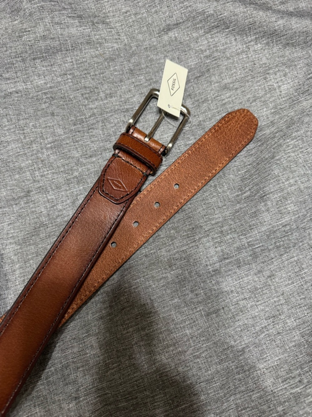Fossil Men's Chestnut Brown Leather Belt with Silver Buckle